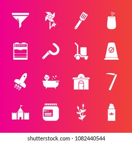 Premium set with fill vector icons. Such as spanner, white, glass, equipment, service, cooking, tower, air, shower, filter, food, beauty, pan, rocket, baby, harvest, perfume, clean, agriculture, plant
