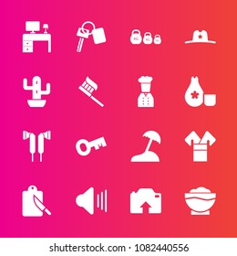 Premium set with fill vector icons. Such as upload, work, desk, palm, texas, vehicle, hat, cactus, kilogram, sheriff, green, automobile, chef, cowboy, music, sea, fork, sound, food, business, travel