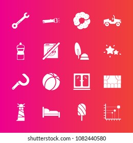 Premium set with fill vector icons. Such as light, fruit, soccer, sport, flashlight, sea, harvest, business, harvesting, vehicle, sweet, hammer, cake, data, lighthouse, bed, beacon, agriculture, car