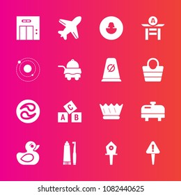Premium set with fill vector icons. Such as exclamation, flight, avatar, sign, house, royal, bird, nest, modern, danger, travel, education, hygiene, spring, water, child, toothpaste, luxury, plane