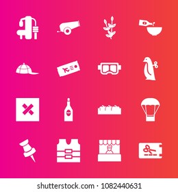 Premium set with fill vector icons. Such as sport, market, dinner, pin, air, safety, drink, vest, fitness, jacket, gym, balloon, harvest, clothing, healthy, grain, supermarket, glass, headwear, hot