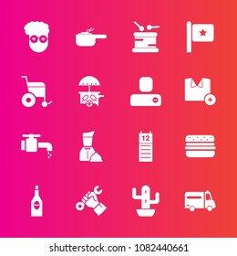 Premium set with fill vector icons. Such as meal, fashion, plant, musical, drink, dish, retro, helmet, instrument, sound, cactus, alcohol, style, drum, hospital, dinner, water, graphic, sink, calendar