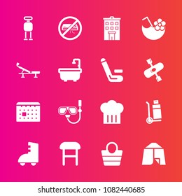 Premium set with fill vector icons. Such as air, interior, adventure, timetable, tent, snorkel, leather, business, skating, house, summer, camp, restaurant, truck, fashion, calendar, chair, robot, bag