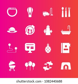 Premium set with fill vector icons. Such as hot, barbecue, white, food, fire, smart, balloon, business, fresh, birthday, travel, fruit, watch, phone, telephone, fireplace, home, domestic, transport