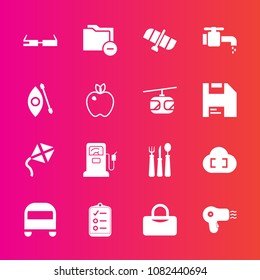 Premium set with fill vector icons. Such as fork, spoon, sink, checklist, bag, cloud, bus, faucet, smart, station, mark, space, technology, sport, orbit, dryer, list, transportation, business, leisure