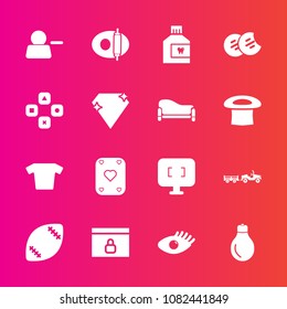 Premium set with fill vector icons. Such as screen, beautiful, monitor, kitchen, mouth, football, internet, computer, idea, care, poker, stadium, hygiene, web, game, clothing, ball, website, sweet