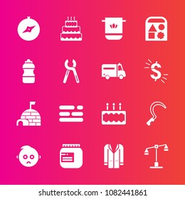 Premium set with fill vector icons. Such as pie, outfit, food, compass, business, cake, jacket, bathroom, template, cute, agriculture, garden, child, toy, judge, ice, bear, dessert, balance, sweet