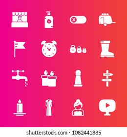 Premium set with fill vector icons. Such as video, faucet, grocery, store, game, media, couple, market, off, soap, love, dress, child, direction, deactivate, king, sink, fashion, flame, switch, wax