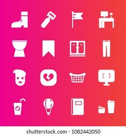 Premium set with fill vector icons. Such as kitchen, foot, drink, flag, screen, footwear, page, monitor, notebook, fashion, cup, store, technology, parachuting, cafe, healthy, extreme, basket, hipster
