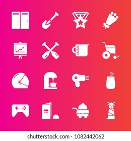 Premium set with fill vector icons. Such as brochure, drink, door, coffee, rider, beacon, caffeine, flower, shovel, espresso, book, hotel, entrance, business, room, bed, hairdryer, service, equipment