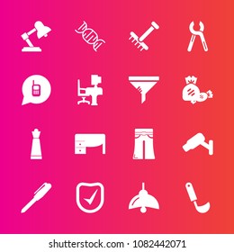 Premium set with fill vector icons. Such as security, call, chess, sign, soup, autumn, light, pants, dna, kitchen, strategy, service, ladle, lamp, electricity, food, raking, game, surveillance, repair