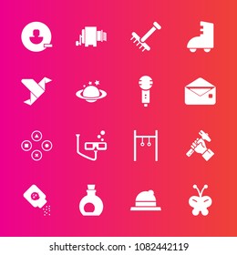Premium set with fill vector icons. Such as nature, computer, account, raking, rake, roller, mediterranean, pasta, fashion, athlete, construction, exercise, gardening, oil, butterfly, hat, technology