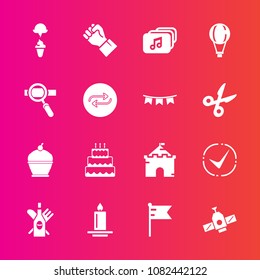 Premium set with fill vector icons. Such as parachute, drink, file, planet, sweet, nation, parachuting, alcohol, sign, people, cream, candle, human, national, architecture, decoration, pie, orbit, ice