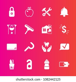 Premium set with fill vector icons. Such as power, label, hygiene, sickle, bell, white, harvesting, fruit, chat, healthy, blank, tool, wrench, toothpaste, motel, lock, security, education, energy