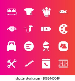 Premium set with fill vector icons. Such as strategy, chess, food, clothes, grill, group, fish, hammer, clothing, kitchen, menu, people, cheese, double, spanner, needle, vehicle, team, meat, fashion