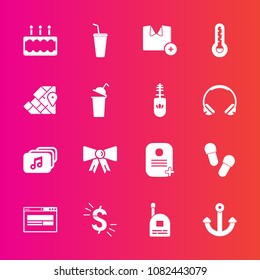Premium set with fill vector icons. Such as tie, suit, temperature, anchor, food, dollar, black, usd, mascara, shirt, fun, geography, dessert, bow, drink, beverage, world, sweet, communication, file