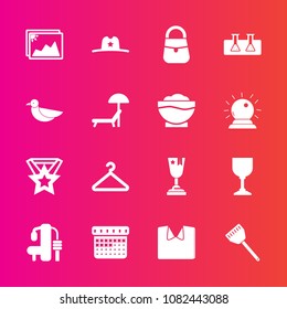 Premium set with fill vector icons. Such as new, schedule, cloakroom, shirt, west, hat, achievement, kitchen, cooking, day, bag, science, exercise, bird, picture, hanger, fitness, place, image, cowboy