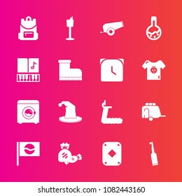 Premium set with fill vector icons. Such as fitness, backpack, hat, school, vehicle, poker, van, treadmill, asia, restaurant, laboratory, travel, equipment, housework, brush, japanese, weapon, japan