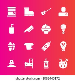 Premium set with fill vector icons. Such as curtain, person, care, room, human, cocktail, cream, exploration, white, contact, footwear, location, social, home, style, clothing, leather, drink, musical