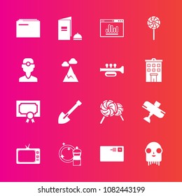 Premium set with fill vector icons. Such as plane, food, technology, dental, internet, monster, shovel, screen, sweet, alien, letter, diploma, send, business, file, analytics, construction, frame, ufo
