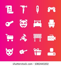 Premium set with fill vector icons. Such as industry, holiday, guitar, helmet, business, traffic, person, game, monster, video, contact, construction, office, commerce, joystick, file, space, cart