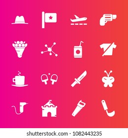Premium set with fill vector icons. Such as building, dentist, drill, cappuccino, castle, cooking, construction, nature, work, tower, architecture, gun, america, cafe, national, beauty, saw, ladle