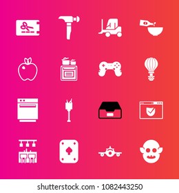 Premium set with fill vector icons. Such as cargo, folder, ice, business, oven, departure, drink, plane, appliance, fiction, check, file, website, coupon, template, bucket, space, price, bar, security