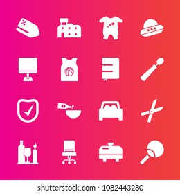 Premium set with fill vector icons. Such as kid, furniture, alcohol, cut, wine, security, baby, ping, boiler, sale, interior, gardening, sport, house, glass, work, city, tennis, vehicle, armchair, tag