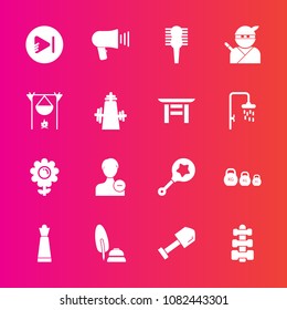 Premium set with fill vector icons. Such as kilogram, gym, shovel, baby, black, user, media, child, calligraphy, chess, rattle, ink, equipment, spring, communication, floral, profile, nature, king