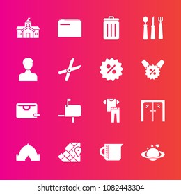Premium set with fill vector icons. Such as government, , shirt, atlas, world, collection, garbage, business, mail, earth, entrance, file, adventure, door, tent, house, handle, clothes, box, glass