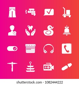 Premium set with fill vector icons. Such as water, game, gun, modern, camera, black, equipment, calendar, human, dinner, video, play, phone, plate, time, day, elegant, package, woman, book, cargo, 