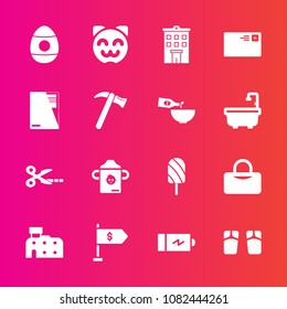Premium set with fill vector icons. Such as letter, send, flip, plastic, bottle, nutrition, easter, tool, battery, house, food, finance, energy, mail, fashion, fruit, internet, cut, kitty, bag, ice