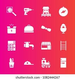Premium set with fill vector icons. Such as find, hand, locomotive, train, freezer, houseboat, fridge, hat, accounting, search, grocery, transport, faucet, ladder, machine, boat, toothbrush, clothing