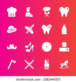 Premium set with fill vector icons. Such as wrench, japanese, fashion, space, contact, chief, hat, dental, dentist, disc, healthy, hammer, restaurant, cd, child, social, equipment, waiter, horse, cute