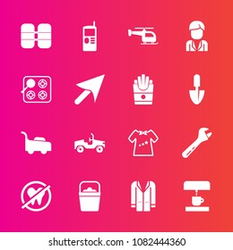Premium set with fill vector icons. Such as transport, vehicle, vintage, outfit, health, bucket, garden, child, water, dentist, tank, cell, hammer, telephone, flight, object, equipment, dental, handle