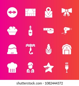 Premium set with fill vector icons. Such as travel, wine, glass, headwear, hook, boy, fashion, red, star, restaurant, mascara, equipment, dessert, drink, staple, chief, alcohol, cap, vegetable, barn
