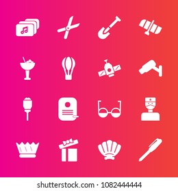 Premium set with fill vector icons. Such as nature, seashell, stationery, box, celebration, gift, shell, shovel, garden, technology, cut, identity, orbit, tool, doctor, queen, music, space, equipment