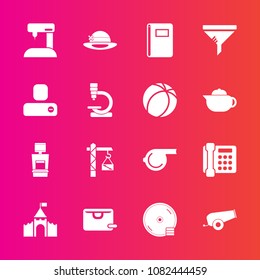 Premium set with fill vector icons. Such as contact, filter, sport, air, machine, whistle, hat, xray, disc, science, bag, human, medieval, page, cd, scan, , disk, equipment, book, dvd, fashion, person