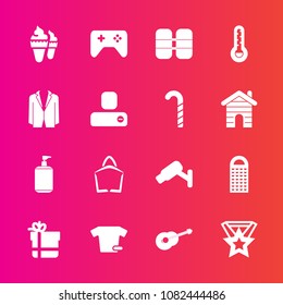 Premium set with fill vector icons. Such as game, cream, ice, award, medal, clothes, musical, clean, tank, cheese, temperature, bow, package, box, , suit, clothing, sign, safety, business, cylinder