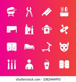 Premium set with fill vector icons. Such as cylinder, space, knife, tank, man, ufo, reparation, service, cup, restaurant, sofa, axe, fiction, office, equipment, tool, drink, couch, hot, oxygen, bbq