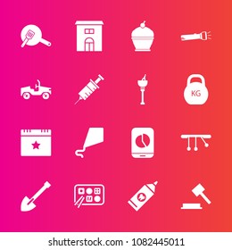 Premium set with fill vector icons. Such as clinic, star, chinese, dessert, pan, kitchen, health, chart, shovel, dentistry, cake, construction, care, law, flashlight, pie, summer, kite, justice, judge