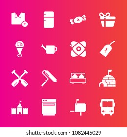 Premium set with fill vector icons. Such as appliance, gas, fridge, boat, roller, tool, refrigerator, brush, fashion, ice, bed, igloo, box, white, double, arctic, t-shirt, lollipop, water, oar, canoe