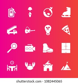 Premium set with fill vector icons. Such as sweet, crab, pan, world, video, table, handle, camera, sport, architecture, ink, film, family, home, nature, japan, plane, fresh, seafood, machine, inkstone