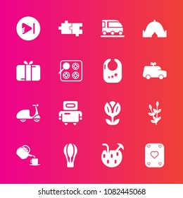 Premium set with fill vector icons. Such as technology, puzzle, bicycle, harvest, grain, bike, air, juice, balloon, summer, spring, floral, futuristic, van, cyborg, nature, tent, drink, game, ride