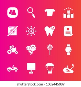 Premium set with fill vector icons. Such as pc, hot, glass, shirt, zoom, vehicle, rudder, hotel, bicycle, agriculture, time, bike, vacation, laptop, social, sign, lollipop, fashion, spring, computer