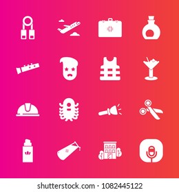 Premium set with fill vector icons. Such as house, health, flight, radio, business, space, fashion, monster, light, cut, construction, real, oil, aroma, emergency, sound, building, tool, alien, lamp