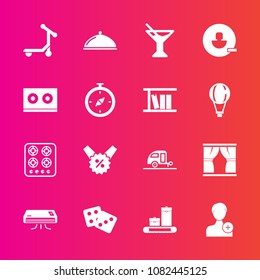 Premium set with fill vector icons. Such as conditioning, transport, oven, member, remove, summer, caravan, add, cook, travel, conditioner, sign, glass, home, trailer, user, account, avatar, human