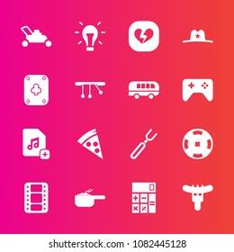 Premium set with fill vector icons. Such as dinner, add, bulb, garden, finance, cowboy, meat, pot, lunch, poker, business, idea, energy, movie, money, food, entertainment, fork, electricity, hotdog