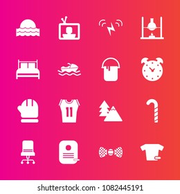 Premium set with fill vector icons. Such as cold, bedroom, chemistry, screen, scarf, energy, bow, sunrise, television, tv, environment, shirt, lollipop, nature, landscape, candy, furniture, bed, sport