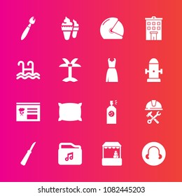 Premium set with fill vector icons. Such as foreman, supermarket, file, motorbike, industry, bed, construction, summer, water, grocery, spray, helmet, home, house, dessert, pool, motorcycle, nature